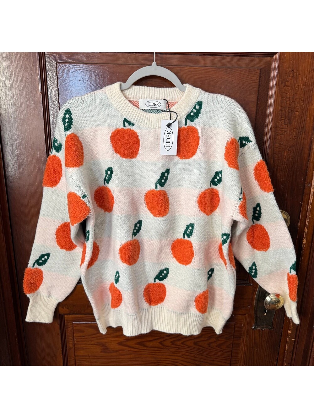 Kawaii All Over Orange Print Tufted Oversized Sweater Size Small